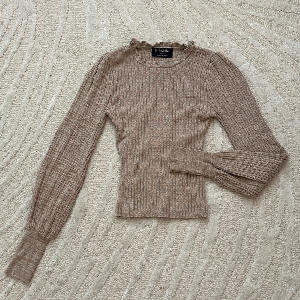 MINKPINK Women's Ribbed Brown Blouse